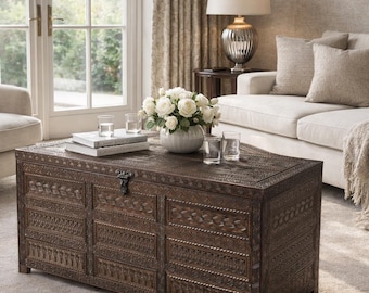Custom moroccan wood trunk dark - handcrafted moroccan chest - berber wooden trunk - handmade chest - wooden trunk - handmade box