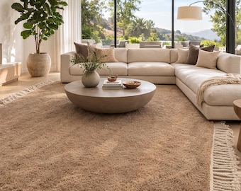 Solid brown moroccan wool rug - Customizable moroccan area rug - Minimalist neutral Berber rug - Handmade brown moroccan rug