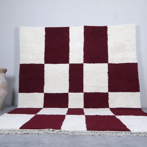 Moroccan checkered rug Rot Rotbraun red brown - custom Beni ourain rug - handmade rug - Berber rug - Morocco rug - hand knotted  Wool rug