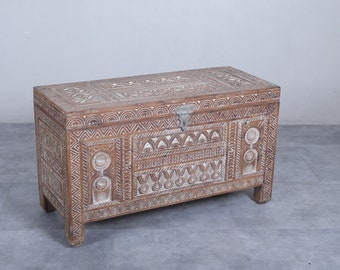 Holztruhe Marokko - Berber Truhe - Marokkanische Kiste H 27,9 x B 51,5 x T 14,5 ZOLL Marokko Rustikale Truhe - Marokkanische Truhe - Vintage Stil