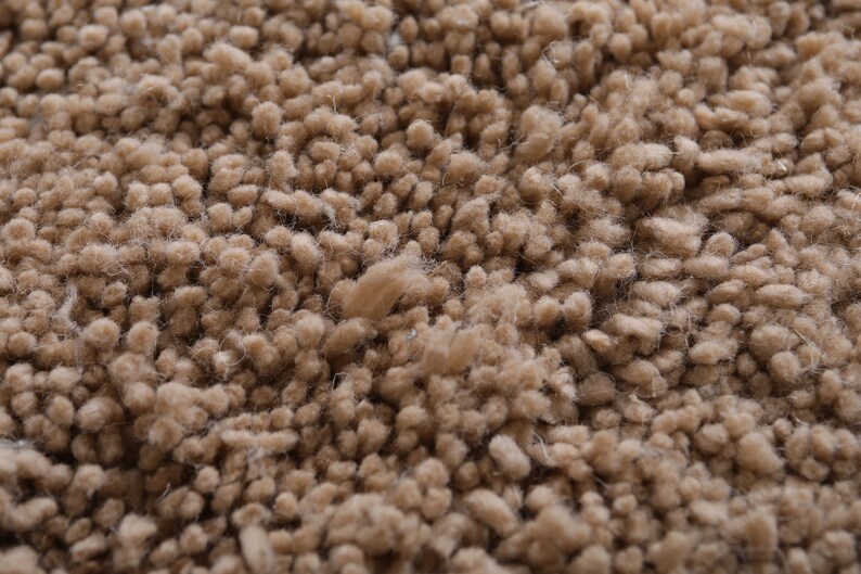 May include: Close-up of a beige shag rug with a soft, fluffy texture.