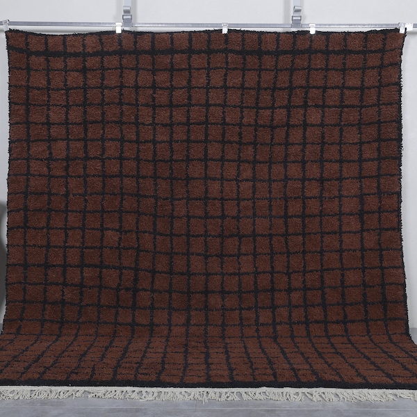 Moroccan Grid rug - Handmade Berber rug - Custom area rug  - Beni ourain rug brown - Living room rug - Moroccan rug - Brown rug wool