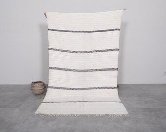 Moroccan White rug 3.7 x 6.2 feet vintage moroccan rug - handmade berber rug - moroccan area rug - living room rug