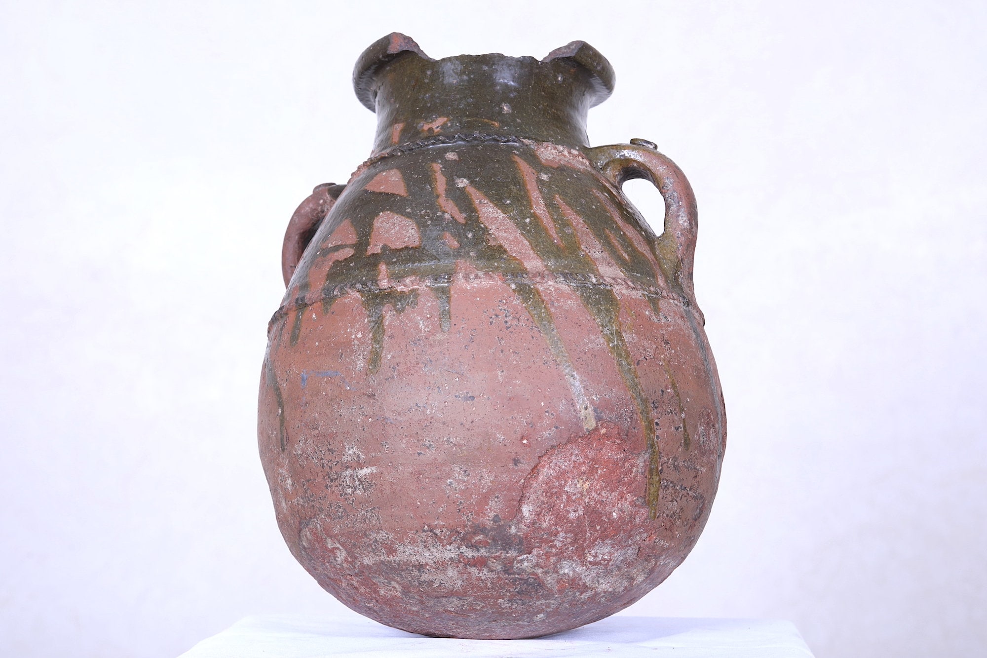 Old Vintage Moroccan Pottery Pot 13.7 Inches W X 15.3 H - Handmade Old Milk Handicraft