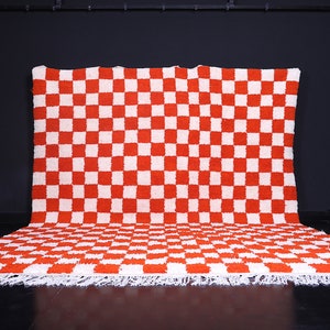 Checkered moroccan rug - Berber checkered rug - Orange checkered rug - Handmade  moroccan rug - Checker rug - Beni ourain rug