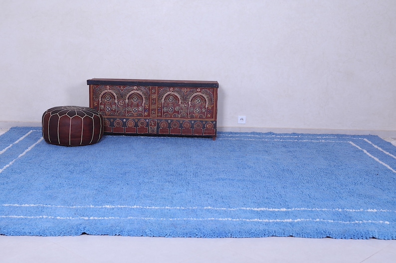 Moroccan rug Blue Berber rug Custom Moroccan rug Beni ourain rug Handmade rug Plain Wool rug Blue rug Moroccan area rug image 8