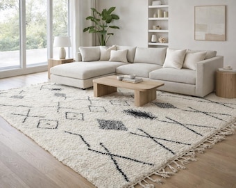 Black and white Moroccan rug - Beni ourain rug - Custom size rug - Handmade rug - tribal berber area rug - Free shipping - Wool diamond rug
