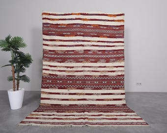 Vintage Kelim Teppich 15x25m - Rot und Weiss gestreifter Kelim Teppich - Flachgewebe Teppich - Handgemachter Kelim Teppich