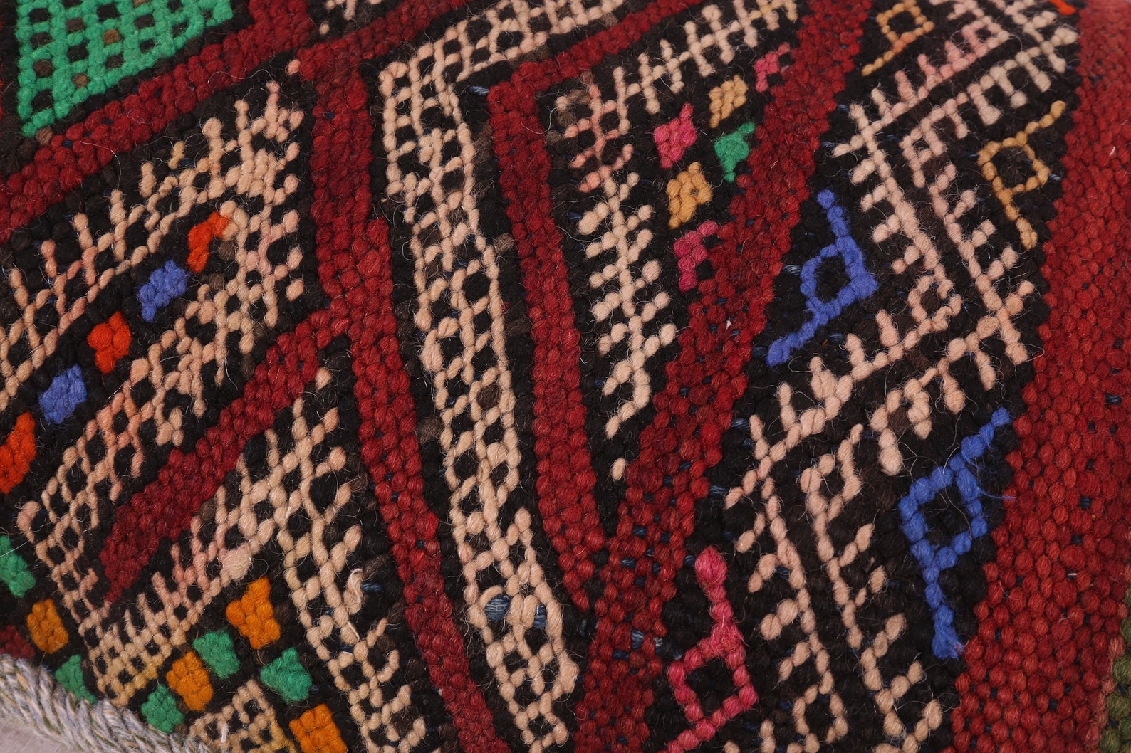 Handwoven Wool Pillow with Berber Diamond Motifs and Striped Reverse — view 8
