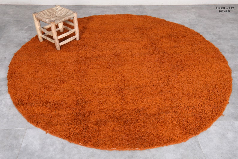 Moroccan orange round rug wool - Plain round rug - Moroccan round rug - Circle rug - Berber area rug - Handmade rug image 11