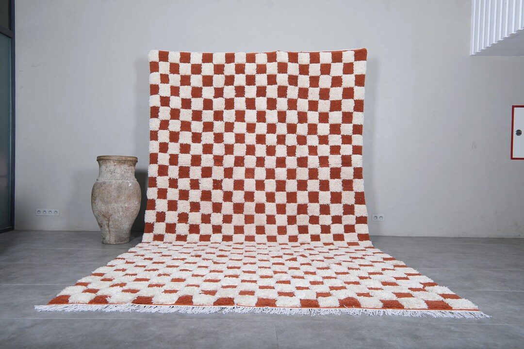 Moroccan Checkered Rug Brick Red - Morocco Rug - Handmade Rug - Berber ...