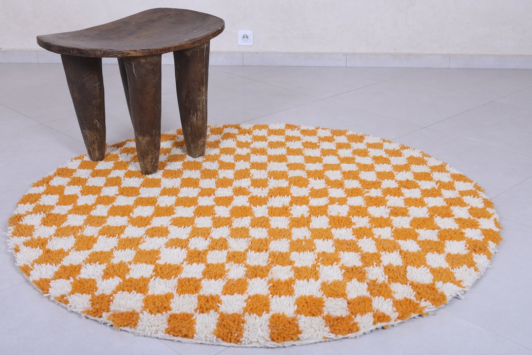 Round Checkered Rug - Checkered Orange Rug - Circle Rug - Checkered Rug ...