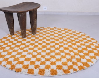 Round checkered rug - checkered orange rug - circle rug - checkered rug - berber round rug - berber checkered rug - circle checkered rug