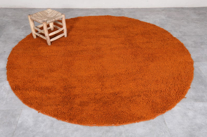 Moroccan orange round rug wool - Plain round rug - Moroccan round rug - Circle rug - Berber area rug - Handmade rug image 3