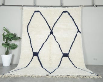 Weißer Berber Teppich - Beni Ourain Teppich - Weißer Teppich - Handgewebter Teppich - Kostenloser Versand - Diamant Wollteppich