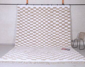 Checkered beige rug - Moroccan rug checkered - Handmade rug - Moroccan rug - Checkerboard rug - Beni ourain rug - Berber rug - Wool rug