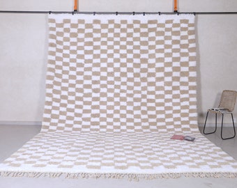 Checkered beige rug - Moroccan rug Checkered - Handmade rug - Moroccan rug - checkerboard rug - Beni ourain rug - Berber rug - Wool rug