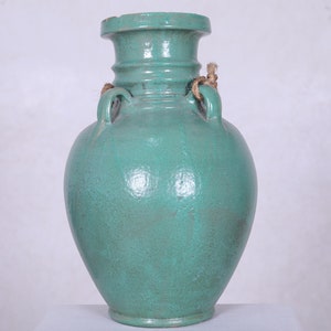 Antique clay water pot 11 inches w x 18.1 inches h - vintage moroccan pottery - decoration art - african pottery