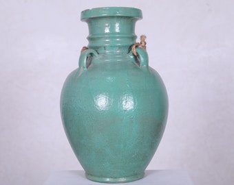 Antique clay water pot 11 inches w x 18.1 inches h - vintage moroccan pottery - decoration art - african pottery