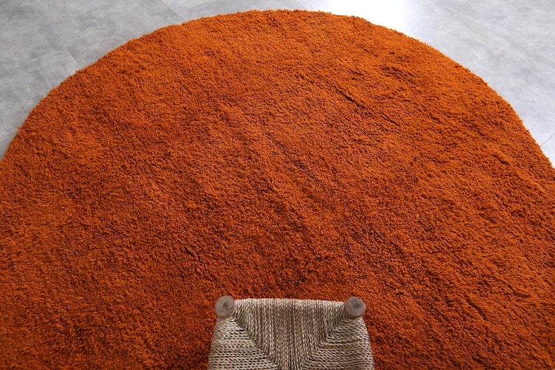 Moroccan orange round rug wool - Plain round rug - Moroccan round rug - Circle rug - Berber area rug - Handmade rug image 6