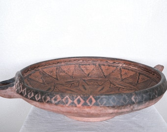 Antique pottery - 80s tafilalt plate pot with lid - vintage moroccan pottery milk pot - moroccan plate - old pottery