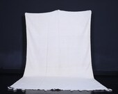 Moroccan solid blanket 6.1 X 10 Feet - Vintage white blanket - Plain blanket - Wool blanket - Handmade rug - Wool rug