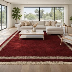 Solid Burgundy moroccan rug - Customizable beni ourain rug - Minimalist neutral Berber rug - Handmade moroccan wool rug - Moroccan area rug image 2