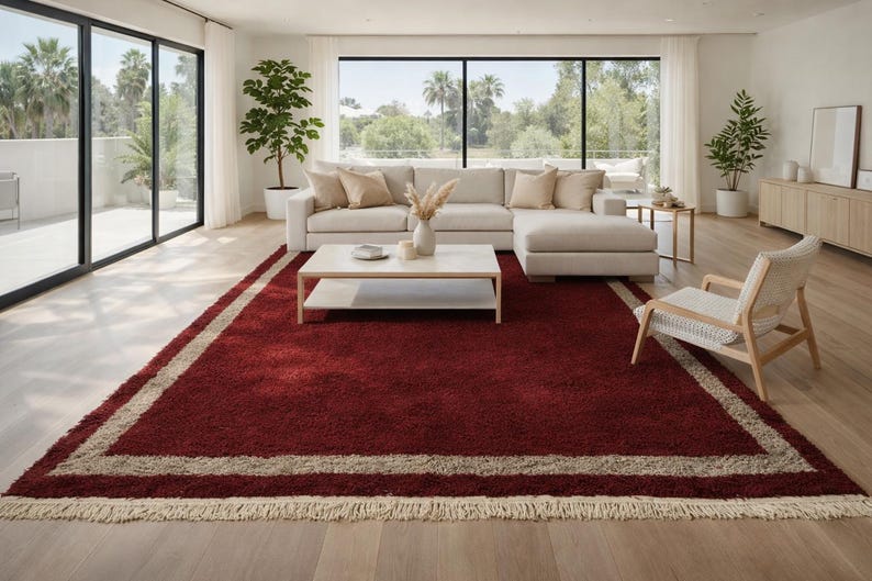 Solid Burgundy moroccan rug - Customizable beni ourain rug - Minimalist neutral Berber rug - Handmade moroccan wool rug - Moroccan area rug image 2