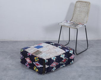Pouf ottoman in Bohemian decor style - Handmade Moroccan Floor Cushion 24x24 for Eclectic Living Rooms
