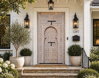 特注彫刻入りモロッコ杉材ドア – 手仕上げベルベル風玄関パネル – 彫刻入り特注モロッコドア – 特注木材 – 木製ドア