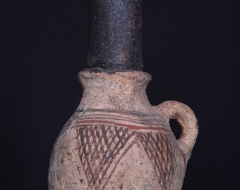 Vintage Pottery 4.2 inches w x 11.2 inches h antique berber ceramic pot - handmade pottery - african pot - moroccan pottery - water pot old