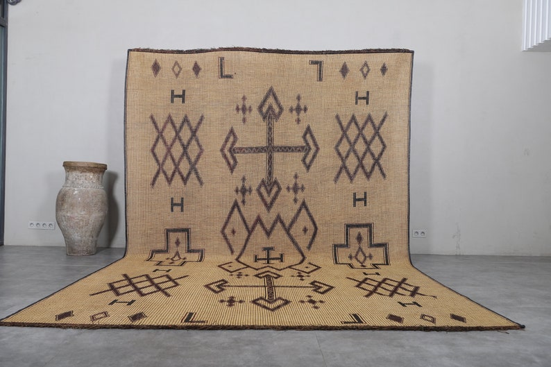 Large Nomad Tuareg rug 9.3 X 14.1 Feet Tribal Vintage rug Large rug Handmade Tuareg mat Mauritanian rug Old Reed rug image 1