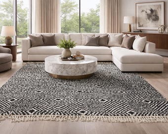 Black and white rug - Beni ourain rug - Moroccan area rug - Berber wool rug - Custom moroccan area rug - Living room rug - Moroccan rug