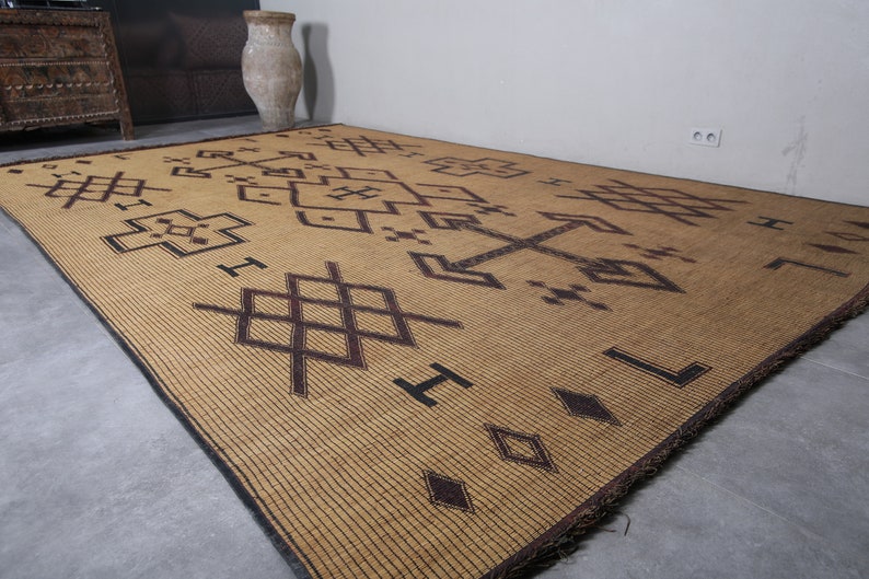 Large Nomad Tuareg rug 9.3 X 14.1 Feet Tribal Vintage rug Large rug Handmade Tuareg mat Mauritanian rug Old Reed rug image 3