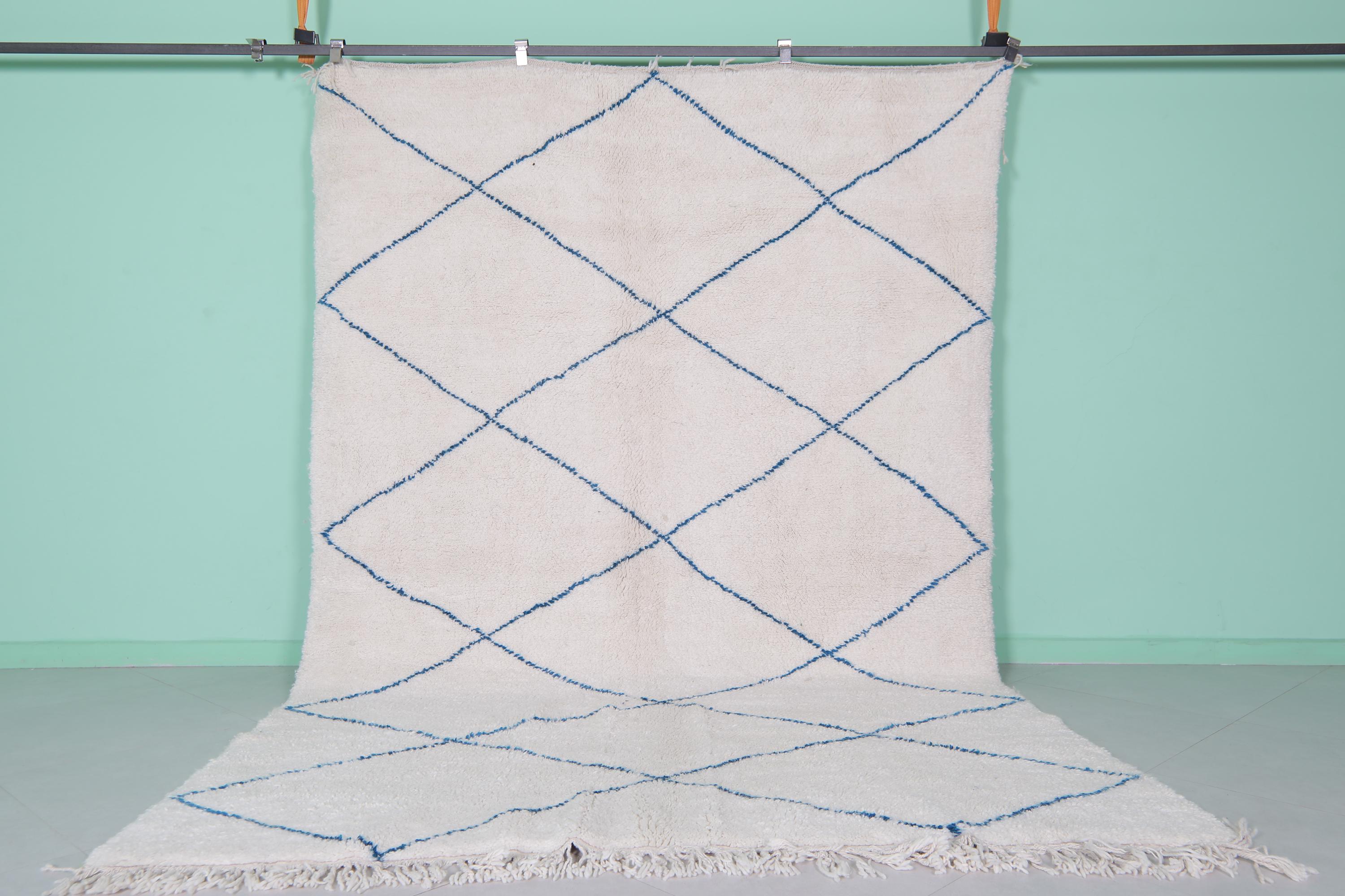 Tapis Marocain Berbère Beni Ourain – 6.5x9.5 Ft – Laine Blanc Cassé – Fait Main