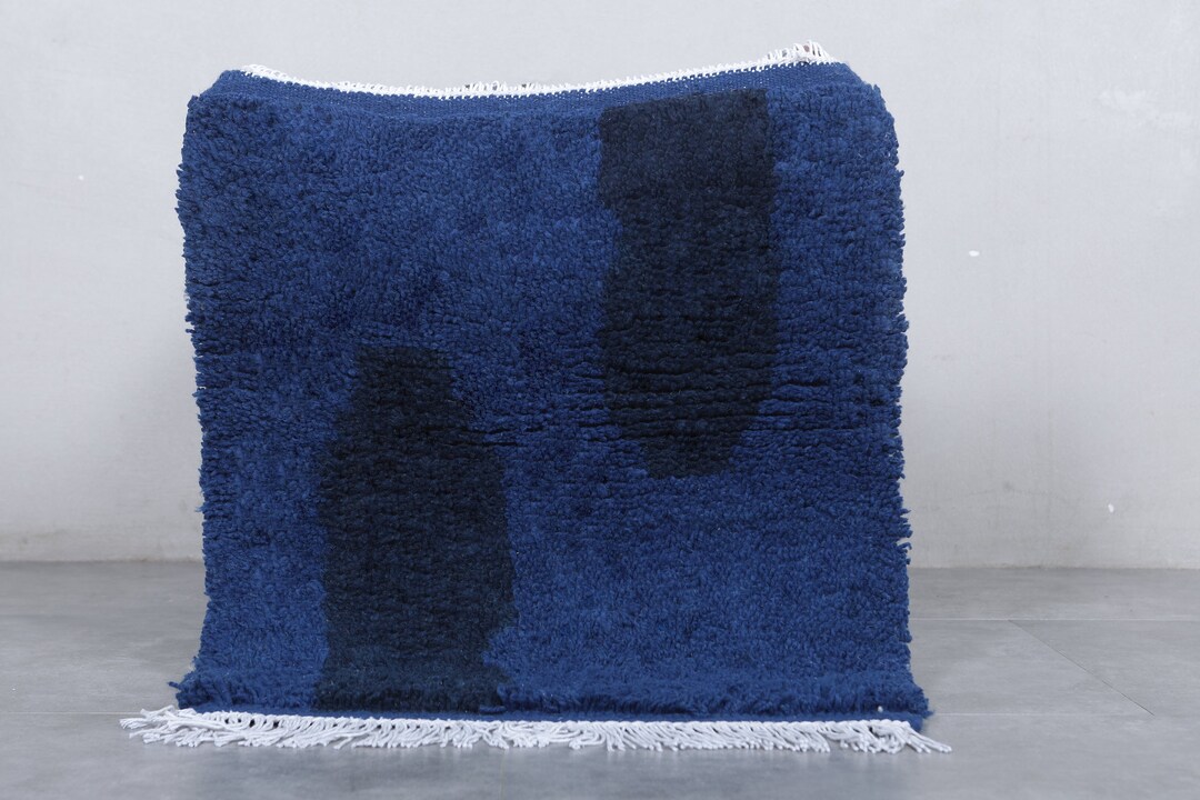 Small Blue Wool Rug Small Handmade Moroccan Wool Rug 2.2 X 2.5 Ft – Two-tone Blue Berber ...