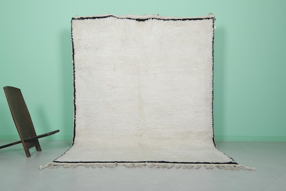 Beni ourain rug 6.3 x 8.7 feet handmade berber rug - morocco berber rug - hand knotted rug - beni ourain rug - morocco wool rug - white rug