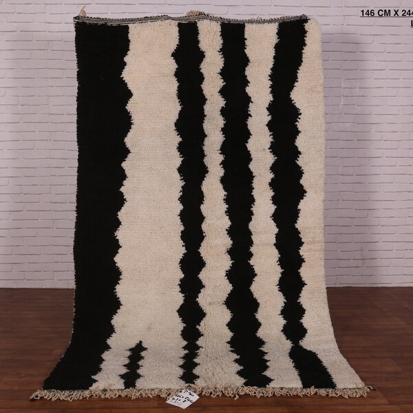 Beni ourain rug, 4.7 FT X 8 FT, Hand knotted Moroccan rug, Free shipping,