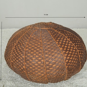 Leather moroccan pouf brown 27.5 x 15.7 Inches braided design - Square pouf - Original leather pouf - Unstuffed pouf - Free shipping