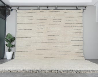 Moroccan rug minimalist - Beni ourain rug - Handmade berber rug - Custom size rug - Wool area rug - Living room rug - Beige area rug