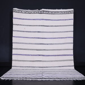 Striped wool area kilim rug 5.9 x 9.1 feet – Handmade ivory berber kilim rug – Modern boho ivory flatweave  – Moroccan Berber wool rug