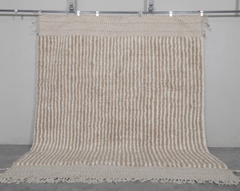 Striped moroccan rug - Neutral beige and white area rug - Berber handmade wool rug - Soft rug - Beni ourain rug