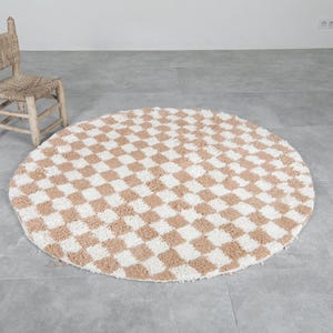 Runder Marokkanischer Teppich - Berber Teppich - Füße Beige Teppich - Marokkanischer Teppich - Handgemachter Berber Teppich - Marokkanischer Wollteppich