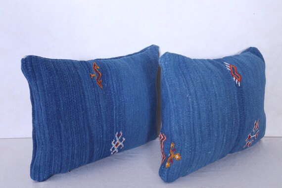 Blue Moroccan Pillows Deal for Set of Two Pillows Moroccan Blue Cushions Morocco Pillow Handmade Pillow Filled Etsy