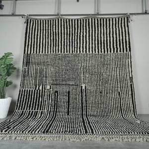 Beni ourain rug black and white  - Striped moroccan rug - Wool berber rug - Custom size rug - Living room rug - Genuine lamb wool - Boho rug