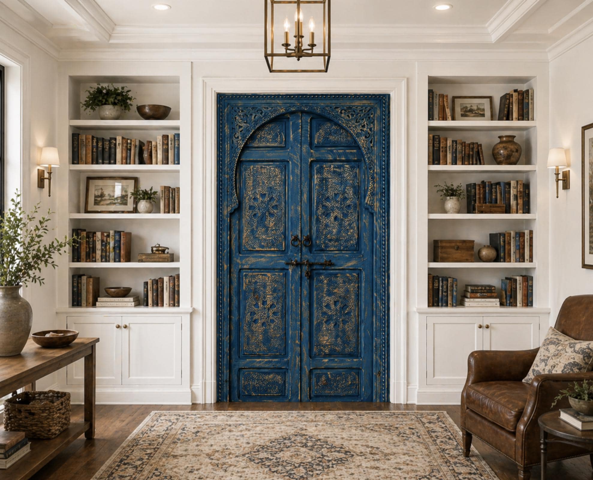 Blue Moroccan Front Door | Hand Carved Cedar Wood Entry Door