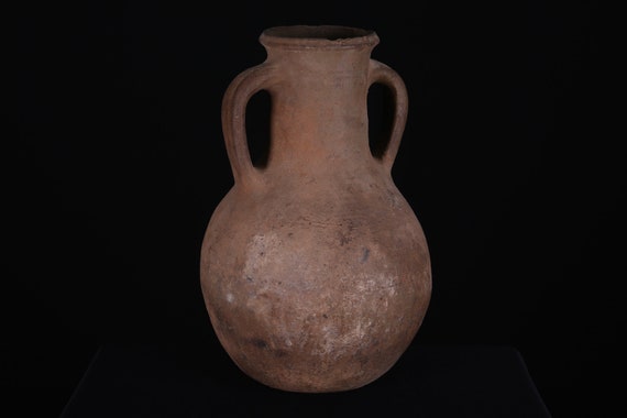 Vintage moroccan pottery 9.8 inches w x 19.2 inches h - handmade old berber clay water jar - old pottery vase