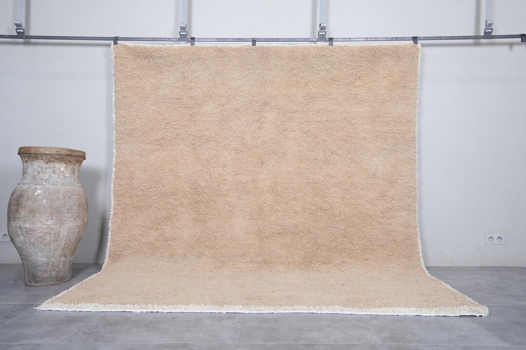 Moroccan Rug Custom Size - Beni Ourain Rug - Plain Beige Rug - Wool ...