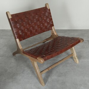 Handmade Brown Leather Moroccan Chair – Walnut Wood Lounge Armchair image 7