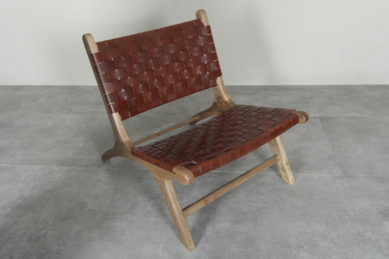 Handmade Brown Leather Moroccan Chair – Walnut Wood Lounge Armchair image 7